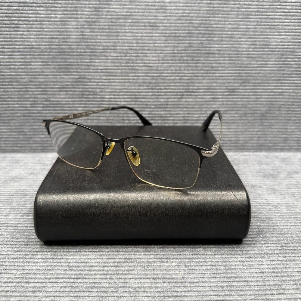 POLICE VPLC01K Titanium Eyeglasses Frames Black Silver 54-17-145 Men's Square - Picture 2 of 8